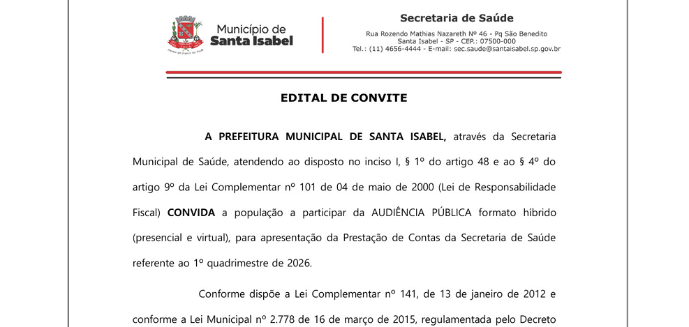 Santa Isabel realiza audiência pública para apresentar contas da Saúde