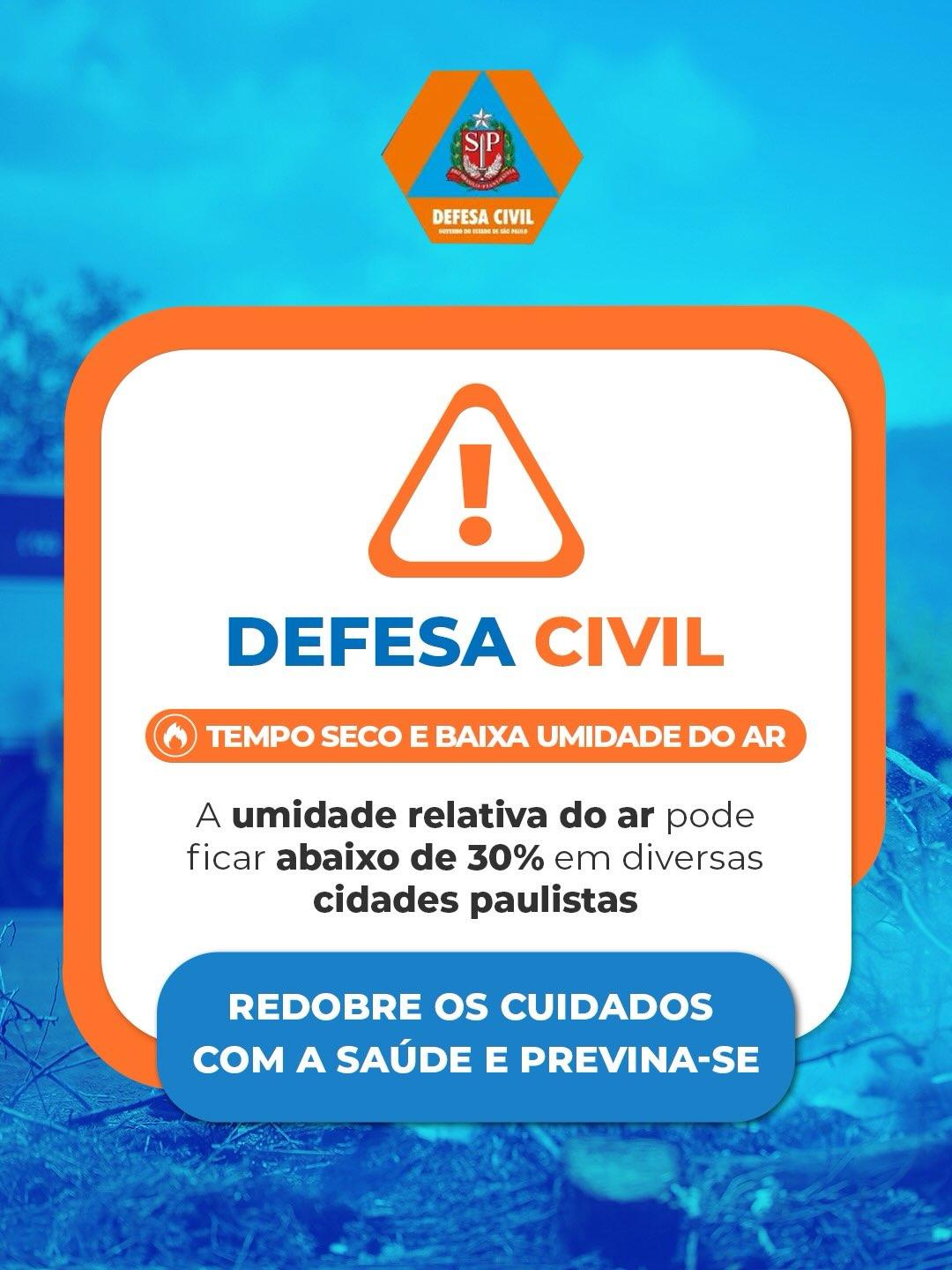 Umidade abaixo de 30% exige cuidado com a saúde e prevenção contra incêndios em SP