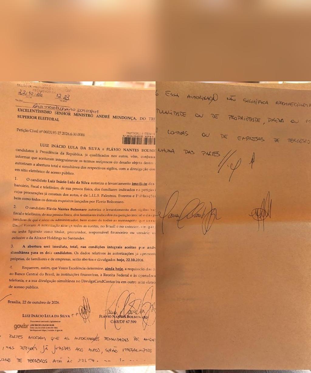 Campanhas de Lula e Flávio fecham acordo no TSE para abrir sigilos dos candidatos