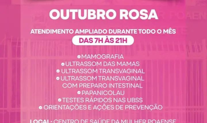 Poá amplia atendimento até 21h no Centro de Saúde da Mulher em todo mês de outubro