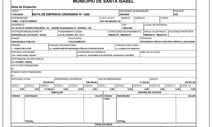 Santa Isabel empenha mais de R$ 11 mil para compra de algemas destinadas à GCM