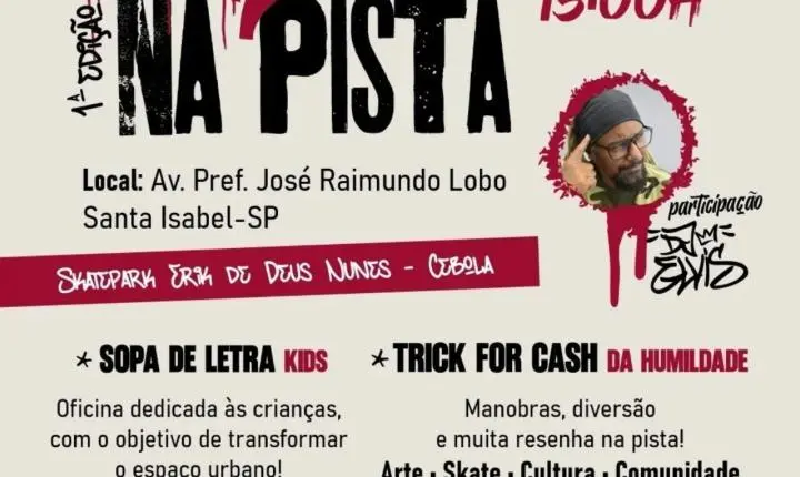 Santa Isabel recebe neste sábado a 1ª edição do Arte na Pista, com skate e grafite