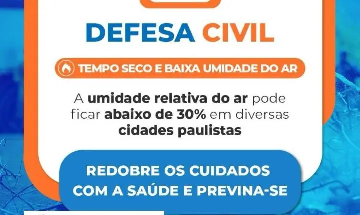 Umidade abaixo de 30% exige cuidado com a saúde e prevenção contra incêndios em SP