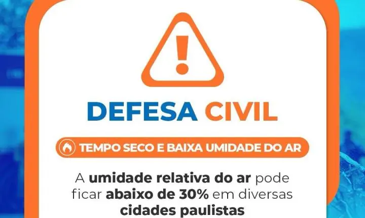 Umidade abaixo de 30% exige cuidado com a saúde e prevenção contra incêndios em SP